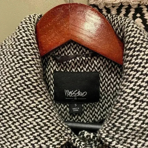 MOSSIMO VINTAGE HOUNDSTOOTH TWEED BLACK AND WHITE WOOL TRANCH COAT SIZE S - Picture 3 of 4